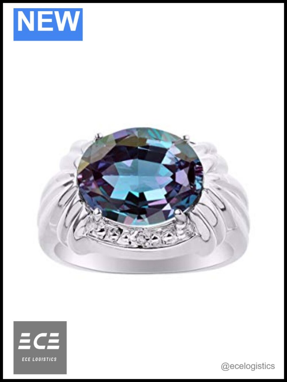 12X10MM Gemstone & Diamond Statement Ring in Sterling Silver